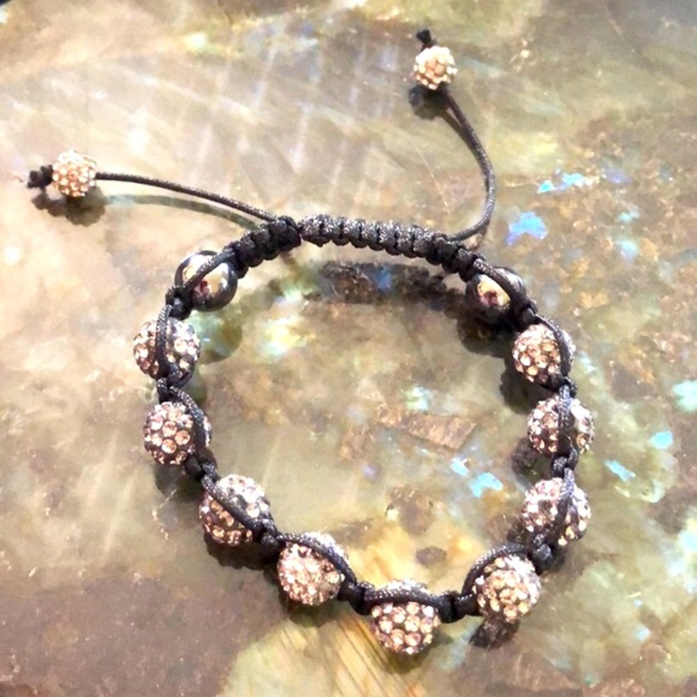 Mall Goth Sparkle Rhinestone black‎ disco balls beaded bracelet